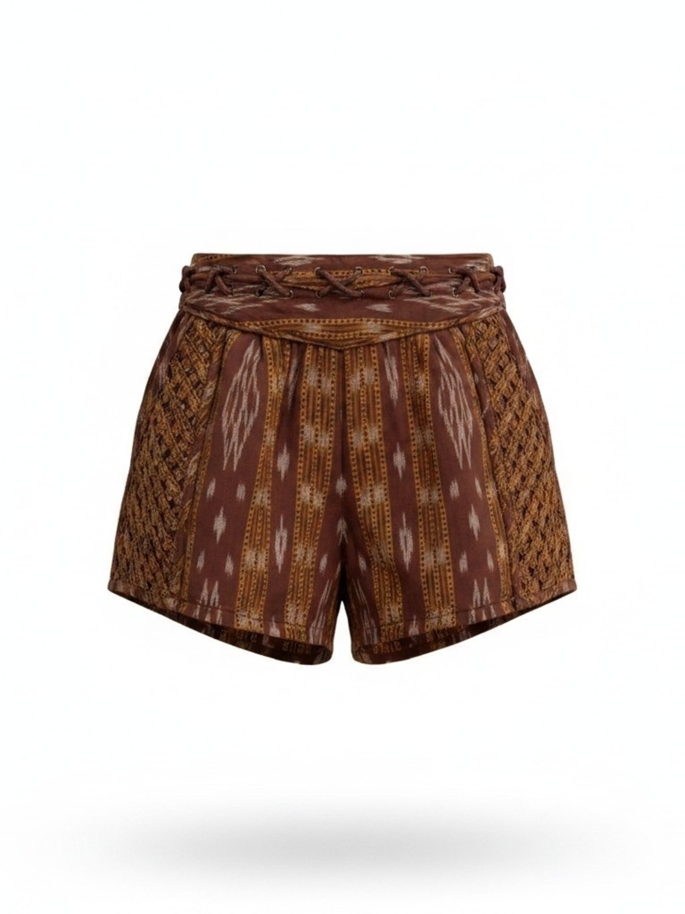 Free People Tobacco Brown Lattic Cut Print Woven Patola Ikat